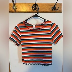 Women’s Striped Ruffle Crop Top